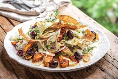 Orange-Glazed Sweet Potato with Fennel and Pita Recipe from Karen Martini