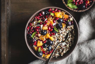 Coconut quinoa porridge with pomegranate and apricots recipe