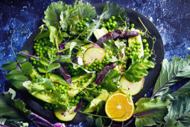 Pea, kohlrabi and smashed cucumber salad