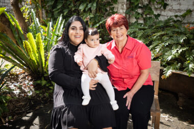 Breast-Cancer-survivor-Christine-Bayeh-with-daughter-Chloe-and-breast-care-nurse-Bronwyn-Williams