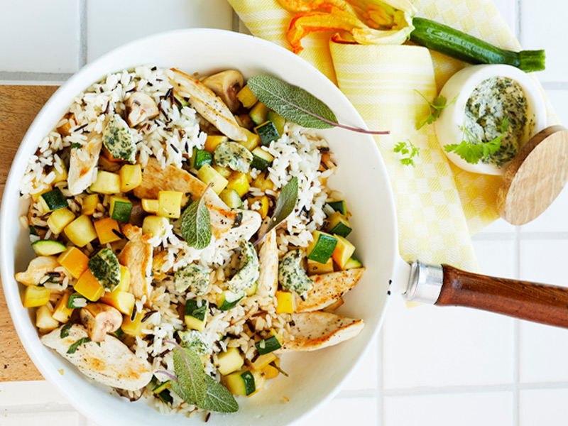 rice-bowl-with-chicken-breast-zucchini-sage